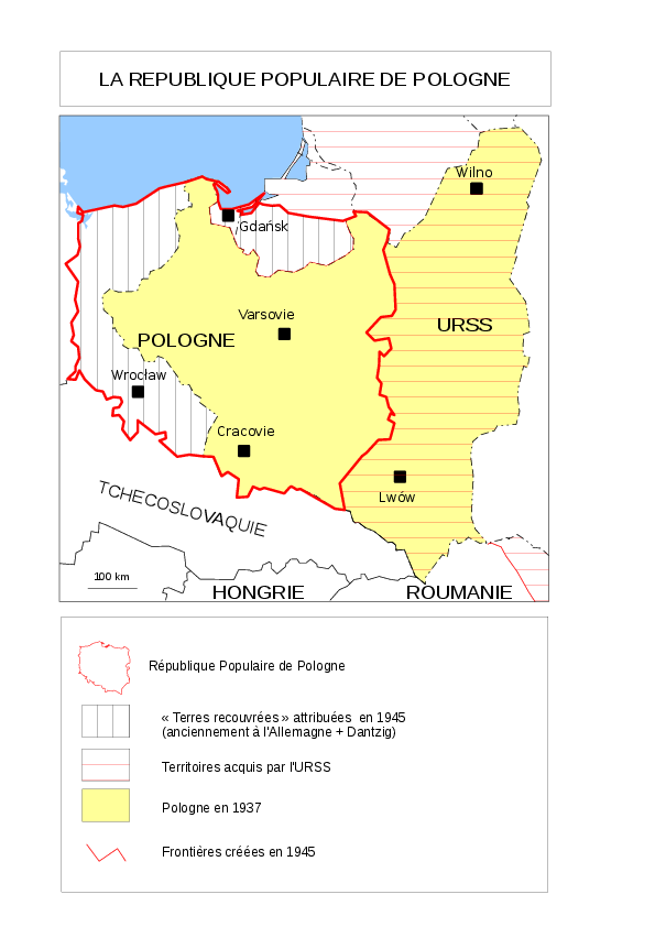 carte de la Pologne après la Deuxième
Guerre mondiale