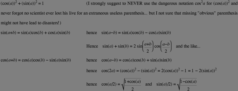 arc addition formulae and derivates