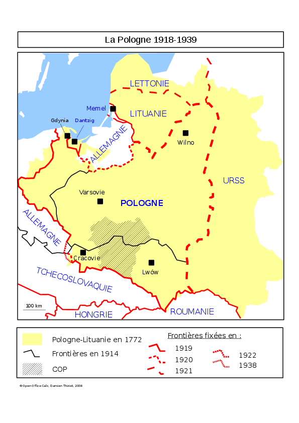 carte de la Pologne, 1918–1939