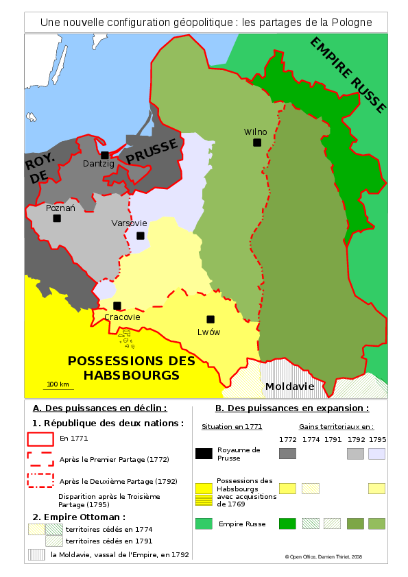 carte des partages de la Pologne