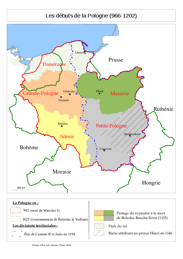 carte de la Pologne, 966–1202