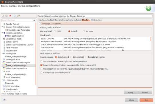 Launch configuration for Closure Compiler