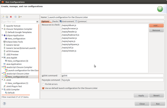 Launch configuration for Closure Linter